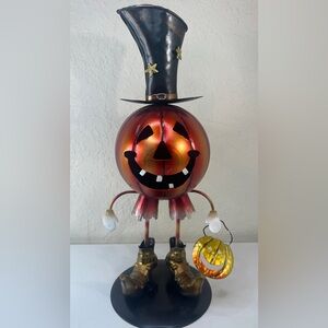 Top Hat Jack-O-Lantern Pumpkin Metal Stand